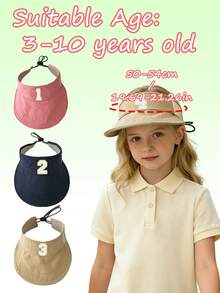 1顶儿童春夏白色0-9数字刺绣遮阳帽，透气，可调节，休闲简约，时尚，适合通勤 - 彩色 - 查看 5
