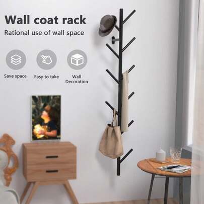 SURUIHK Floating Wall Mounted Coat Rack Modern Design With Metal Vertical Hooks For Hanging Clothes Hats Scarves Bags Perfect For Bedroom Living Room Entryway