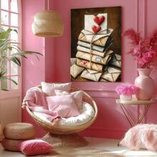 1 pieza Arte de pared Amor, Love You, Regalos de Galentines, Cuadro de lienzo enmarcado, Póster vintage, Pila de sobres, Corazón rojo, Atado con cuerda - Vintage, Acuarela, Estilo pincelada expresiva, Regalo ideal, para sala, recámara, oficina, incluye accesorios - Lienzo enmarcado, Vertical - Lienzo enmarcado - Ver 8