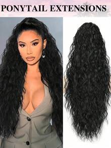 26英寸马尾假发，女士夹式马尾假发，合成长卷波浪夹式马尾假发，适合日常佩戴和派对场合 - 彩色 - 查看 14