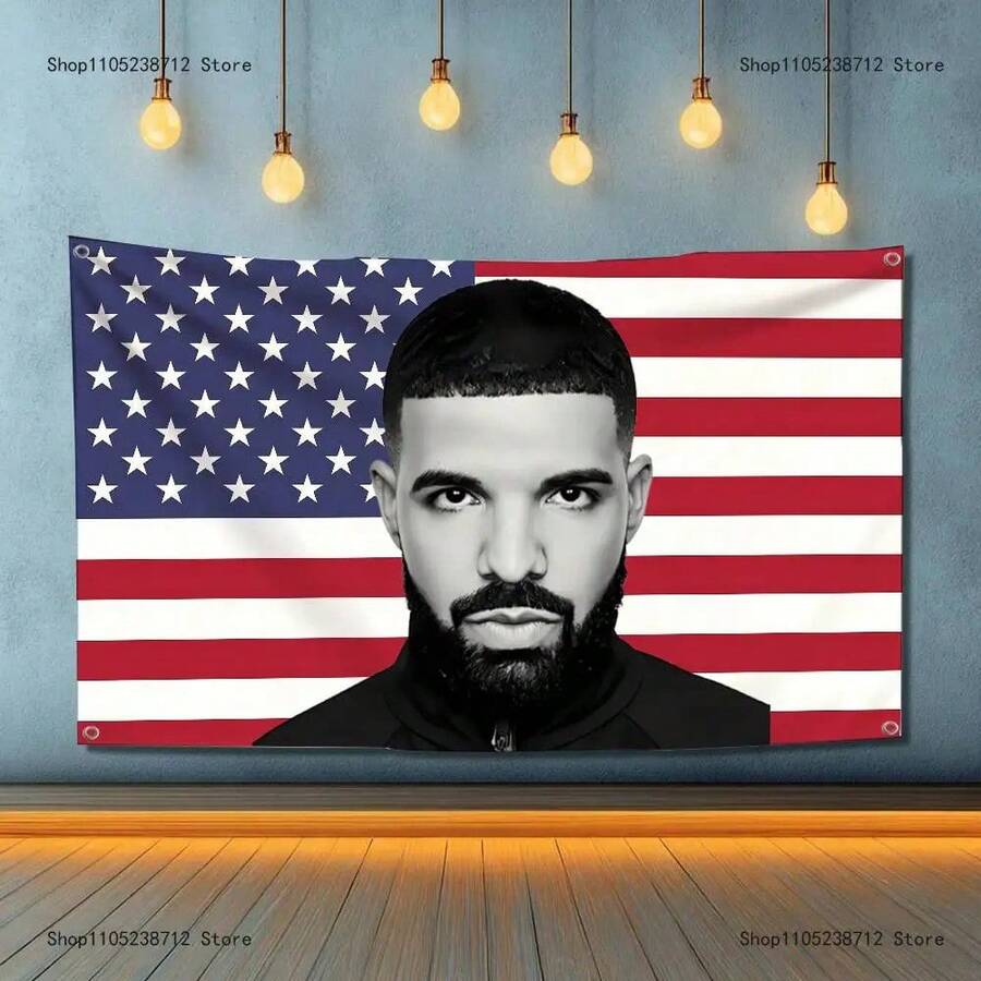 Drake O-OvO OWL Flag Tapestry Banner For Bedroom Outdoor Living Room Restaurant Bar Wall Decor Party - Black - View 1