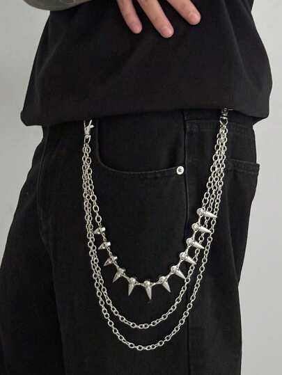 1件时尚朋克风铆钉牛仔裤链，金属链吊坠配饰，适合男士日常穿着和街头风格，礼品