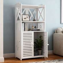 LMstarz Freestanding Three-Tier Bathroom Storage Cabinet, White Waterproof PVC Double-Door Cabinet With Shelving, Suitable For Storing Toilet Paper, Shampoo, Towels And Clothing. - trắng - Xem 1