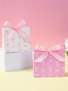 6pcs Pink Bow Gift Bags With Ribbon, Suitable For Baby Shower Party, Girl Birthday Party Gift Boxes, Gender Reveal Party, Bridal Shower Wedding Candy Bags, Newborn Party Snack Bags, Baby Party Favors, Can Be Used For Tabletop Decor, 1st Birthday Party Supplies, Baby Shower Decorations, Gender Reveal Decorations, Wedding Decorations, Birthday Decorations, Birthday Gifts, Pink Bow Party Decor - Pink and White Bow - View 10