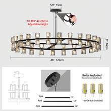 Arlgsite Modern 48 Inch Black Round Chandelier Light Fixture, Crystal For Dining Room, Living Room, Wagon Wheel Over Table - 48in - View 9