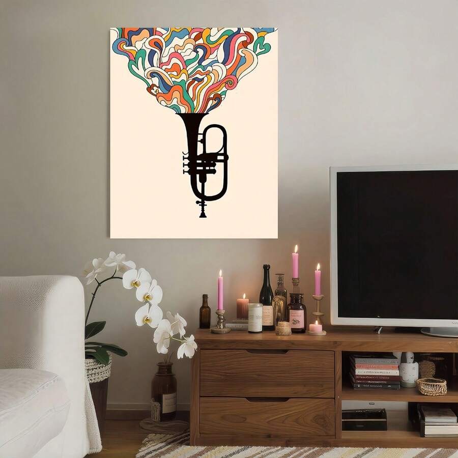 Framed One Piece Of Small Art Poster - Music-Themed Wall Decor, Canvas For Home Office, Living Room, Or Bedroom - Decorative Artwork In Modern And Retro Styles - Ink Medium Wall Art - Framed - 查看 1