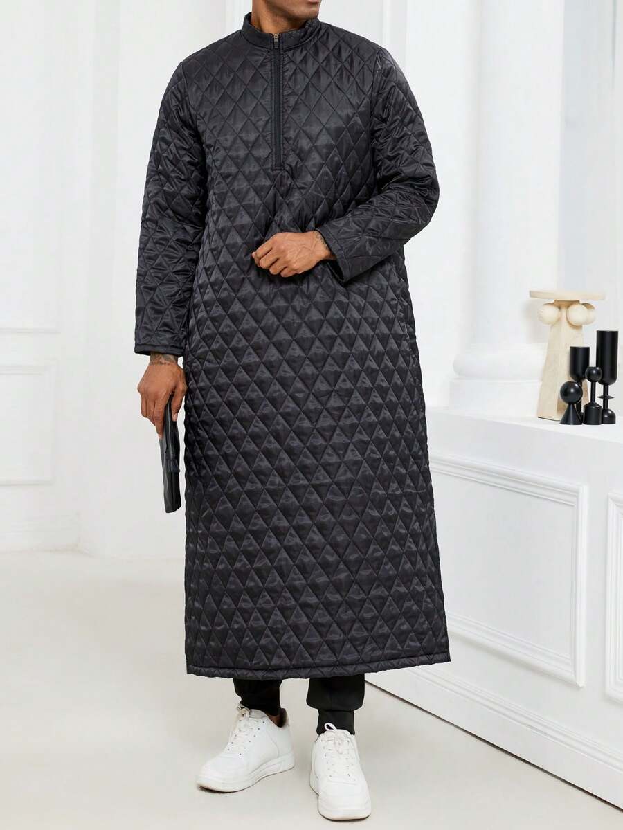 Kamisweat Fashionable Men's Long Robe With Stand Up Collar, Front Chest Zipper, Pockets On Both Sides