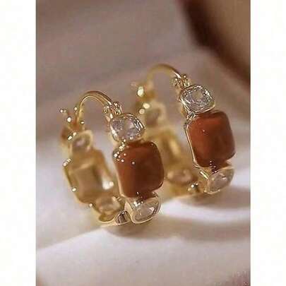 1pair Elegant European-Style CZ Encrusted Water Drop Crystal Earrings, Luxury High-End Earring Studs