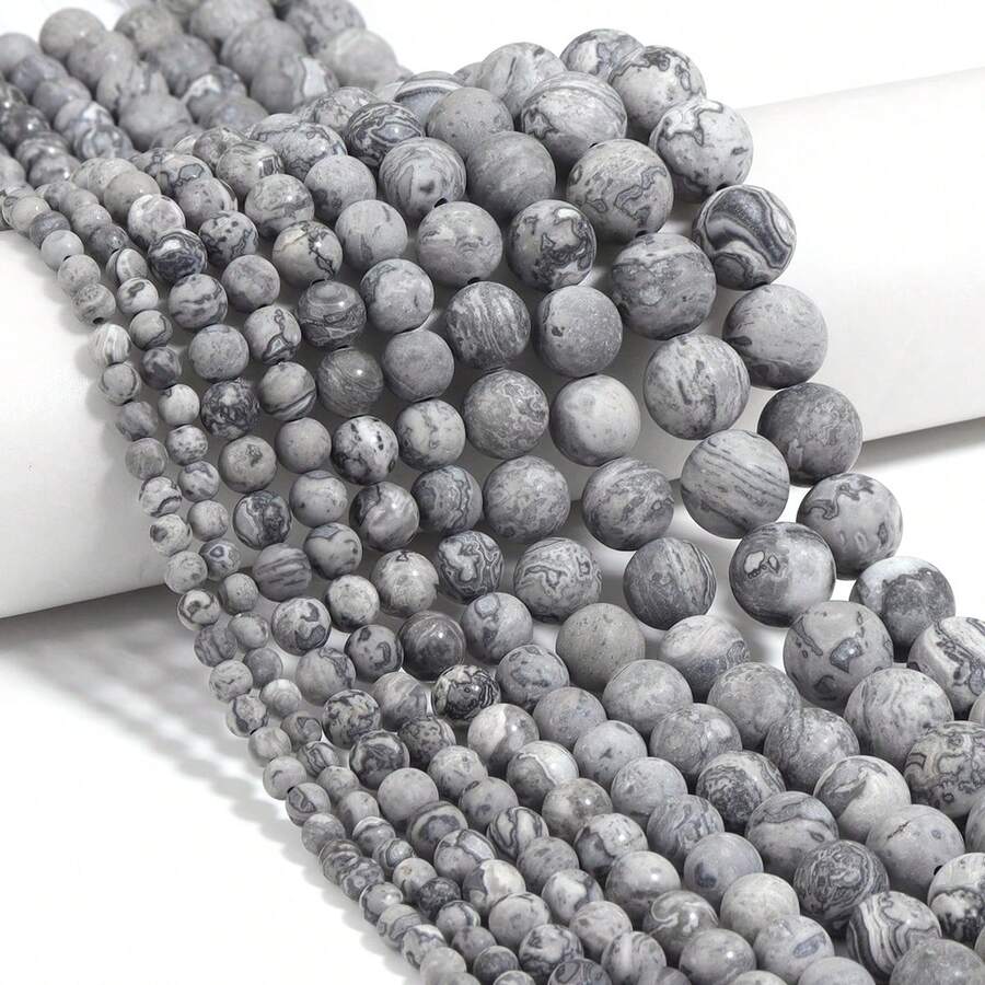 1pc Natural Stone Map Beads, Matte Finish, Assorted Sizes 4/6/8/10/12mm, Suitable For DIY Bracelet, Necklace, Jewelry Making, Accessories