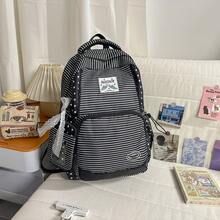 Japanese Style Lace & Striped Backpack, Large Capacity Casual Backpack For High School Students - A - View 15