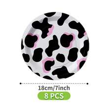 8pcs Pink Cow Print Disposable Tableware Set, Including Plates, Napkins And Cups, Party Supplies Suitable For Birthday, Wedding, Theme Party, Family Picnic - Multicolor - View 7