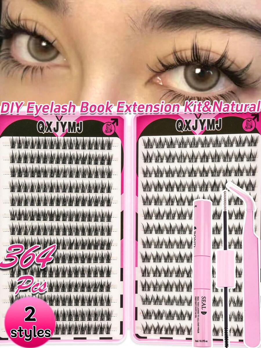364 Pcs/28 Rows C-Curl Comic DIY Eyelash Extension Set With Anime Cartoon Natural Look Eyelash Clusters Suitable For Beginners. Single Eyelash With Eyelash Adhesive Kit Included. Especially Suitable For Cosplay, Dating, Daily Life, Party, Stage, Travel, A Must-Have For Mother's Day, Easter, Thanksgiving, Christmas, Halloween Makeup. - màu đen - Xem 1