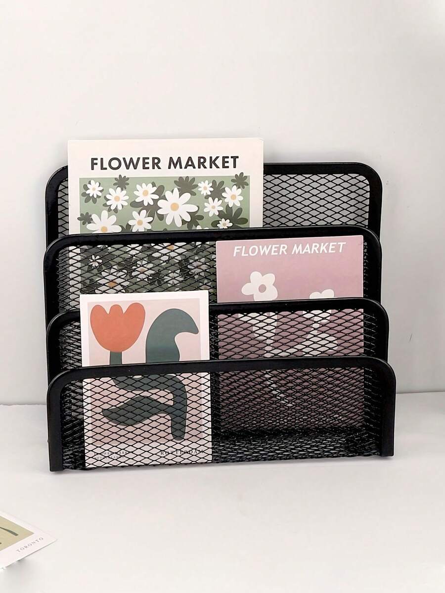 Multi-Function Metal Grid Desktop Storage Rack - Space-Saving Freestanding Organizer Shelf, Suitable For Home Office, Compact Vertical Storage Design, Suitable For Home And Office Decor - Multicolor - View 1