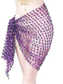 Women's Hollow Out Belly Dance Hip Scarf, Women's Belly Dance Fringe Sequin Skirt - Multicolor - View 5