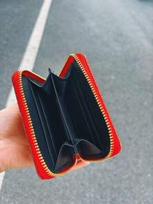 Rhinestone PU Short Wallet, Card Holder, Mini Pouch, Zipper Coin Purse - Red - View 2