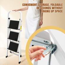 Royalswill Portable Folding Step Ladder, 2/3/4-Tier Ladder, Rubber Non-Slip Platform, Anti-Slip Household Folding Ladder, Multi-Purpose Load Capacity 330 Lbs, Foldable Step Ladder, Suitable For Kitchen, Office, Bathroom And Garage Use - 3級 - 查看 3