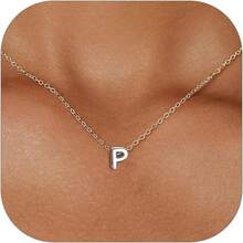 ChicSilver Initial Necklace 26 Letters A-Z Charms 925 Silver / Gold Chain Necklaces For Women Jewelry Accessories Mini Minimalist Alphabet Names For Mothers Couples Birthday - P/白金 - 查看 4