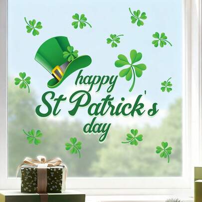 1 قطعة ديكورات نافذة ليوم القديس باتريك - ملصق شمروك إعادة الاستخدام من البي في سي للمنزل والمكتب؛ ملصقات زجاج لاصقة بدون بقايا للتركيب والإزالة