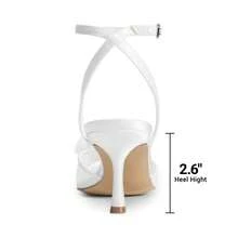 Women Kitten Hee Wedding Heeled Sandals Ankle Strap Square Open Toe Heeled Sandals Flower Dress Shoes For Spring Wedding Party Prom Wearing - 白色 - 查看 6