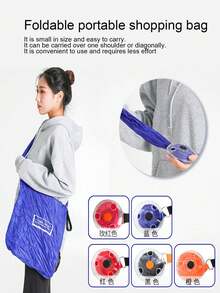 1pc Large Capacity Foldable Reusable Shopping Bag - Highly Portable With Storage Pouch Design, Space-Saving Circular Shape, Suitable For Travel, Shopping, Daily Use - Multicolor - View 7