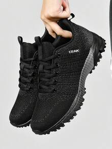 Plus Size Men's Casual Breathable Sports Running Shoes, Outdoor Fashion Solid Color Non-Slip Lightweight Training Sneakers - Black and White - View 8