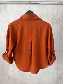 Marrant Women's Set | Three-Quarter Sleeve Shirt And Skort | Faux Pockets | With Belt - Màu Cam cháy - Xem 4