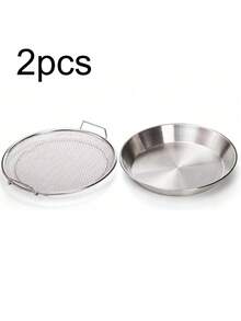 2pcs Heavy Duty Stainless Steel Frying Oil Draining Rack With Tray - Collapsible Round Metal Mesh Basket With Drip Tray, Oil Frying, Vegetable Washing, Dishwasher (Compatible With Multiple Models) - Multicolor - View 12