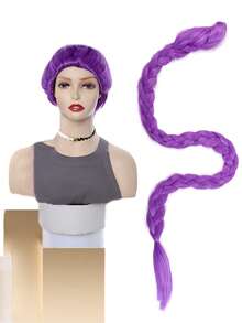 46 Inch Purple Long Braid Ponytail Synthetic Wig - Anime Cosplay Wig For Women Halloween Costume Party (Purple, Adult) - Multicolor - View 1
