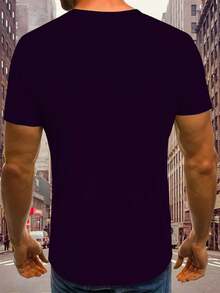 男士3D复古摩托车数字图案“我不是老了，我是经典”印花圆领短袖T恤，户外夏季上衣 - 彩色 - 查看 2