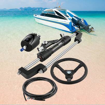 Hydraulic Boat Steering Kit, 300HP Hydraulic Steering Kit Helm Pump, Hydraulic Outboard Steeing Kit With 14 Feet Hydraulic Steering Hose For Boat Steering System