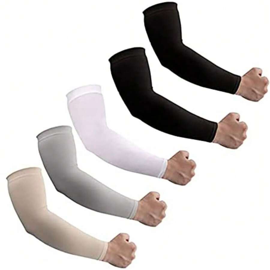 Mangas para Brazos 5 Pares Mangas Brazos para Hombre y Mujer Protector Solar para el Brazo de Hielo Manga Protectora para Brazo de Protección UV para Calentadores Medio Dedo Mangas - como en la foto - Ver 1