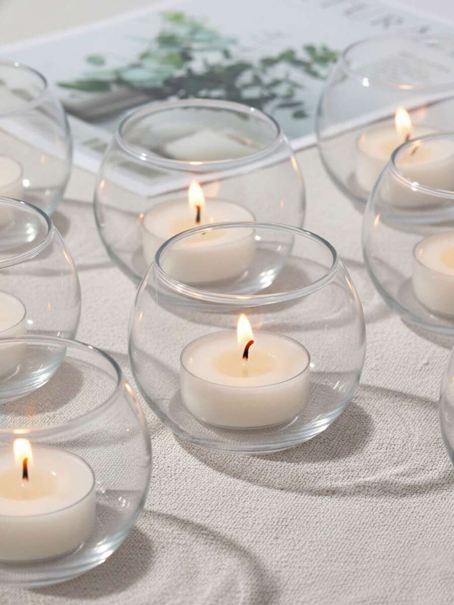 1个/6个/12个装透明玻璃烛台/烛托/烛架。现代清新球形烛台，适用于餐桌摆饰、浪漫约会、现代家居装饰、餐桌、咖啡桌、客厅桌面装饰、婚礼装饰。轻盈的玻璃设计易于搭配，是喜欢用精致小巧的装饰品点缀空间的人士的理想之选。