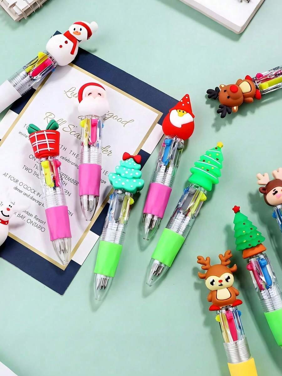 Christmas Multicolor Ballpoint Pens, Christmas Ballpoint Pens, Creative Cute Christmas Neutral Pens, Vibrant Assorted Colors With Santa, Reindeer & Snowman Toppers, Retractable 4-Color Ink, Durable ABS Body, Ideal For Holiday Journaling & Gift Giving, Holiday Party SchoolSupplies StudentsRewards Christmas Gifts Christmas Stationery Gift Water Pen Christmas(Random Pattern) - 1pcs - View 1