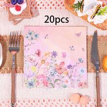 20pcs/40pcs/60pcs/Set, Pink Floral Pattern Napkins, Spring Floral Pattern Napkins, Spring Floral Theme Party Tableware Set, High-Quality Disposable Napkins, Suitable For Birthdays, Newborn Baptisms, Bridal Shower, Baby Shower Party Table Decorations - Multicolor - View 8