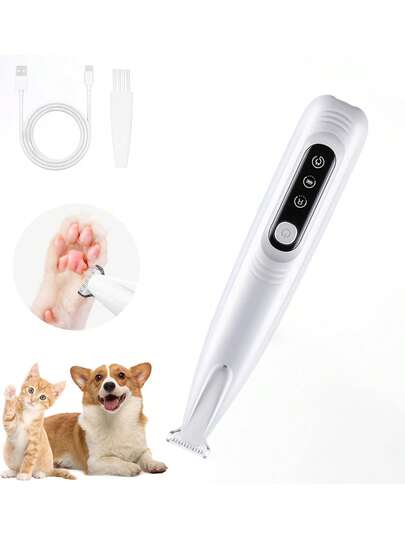 低噪音宠物电动理发器，适用于小型犬猫，配备陶瓷刀片、可充电电池、LED灯和多功能修剪配件