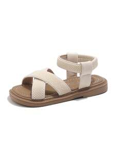 1 Pair Kids Criss-Cross Strap Flat Sandals, Soft Sole Non-Slip Princess Shoes, Minimalist Style Girls Sandals, Girls Summer Beach Shoes, Parent-Child, Girls Non-Slip Beach Shoes, Summer Casual Shoes - Beige - View 7