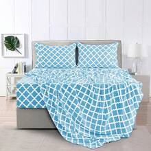 Lux Decor 4-Piece Quatrefoil Bed Sheet Set, Soft Brushed Microfiber Bedding With 16-Inch Deep Pocket Fitted Sheet, Breathable Hotel Luxury Sheets And Pillowcases, Fade And Wrinkle Resistant Bedding For Bedroom, Guest Room And Dorm - 水藍色 - 查看 5