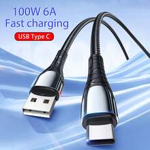 100W 6A Fast Charging Data Cable, Titanium Alloy, Compatible With Samsung Galaxy S25 S24, Honor, 14, Redmi, OPPO, OnePlus, VIVO And Other Android Phones, USB-C Charging, High-Speed Data Transfer, Nylon Braided - Black - View 9