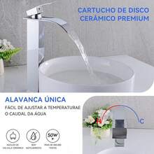 Torneira Cascata Monocomando Banheiro Cromada Prata Em Aço Inoxidável 304 – Design Moderno Água Quente E Fria Corpo Alto Para  De Apoio Winda - prata - Visão 3