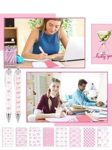 16pcs White & Pink Bow Notebook & Stationery Set, Includes Cute Bow Pocket Notebooks, Ballpoint Pens, Mini Bow Notebooks, Suitable For Bow-Themed Parties, Baby Showers, Birthdays, School Supplies Gifts - Multicolor - View 5