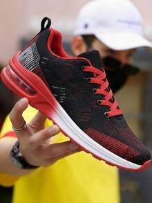 Zapatos deportivos con amortiguación de aire para hombres, zapatos de tenis para hombres, zapatos deportivos elegantes con bloques de color para hombres, zapatos para correr transpirables y antideslizantes para hombres, adecuados para fitness, deportes y viajes. - Rojo - Ver 2