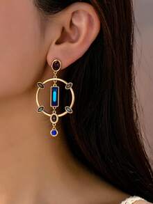 1 Pair Elegant Hollow Geometric Multicolor Gemstone Earrings, Chic Minimalist Boho Style - Multicolor - View 6