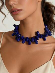 1pc Fashionable Asymmetrical Resin Handmade Beaded Geometric Water Drop Necklace, Minimalist Design - Multicolored Teardrop Beads - View 4