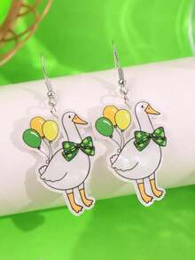 一对圣帕特里克节简约创意可爱四叶草气球鹅亚克力耳环，适合节日派对 - 彩色 - 查看 1