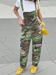 复古迷彩工装连体裤，百搭阔腿牛仔连体裤，休闲初秋/夏季款 - 迷彩 - 查看 6