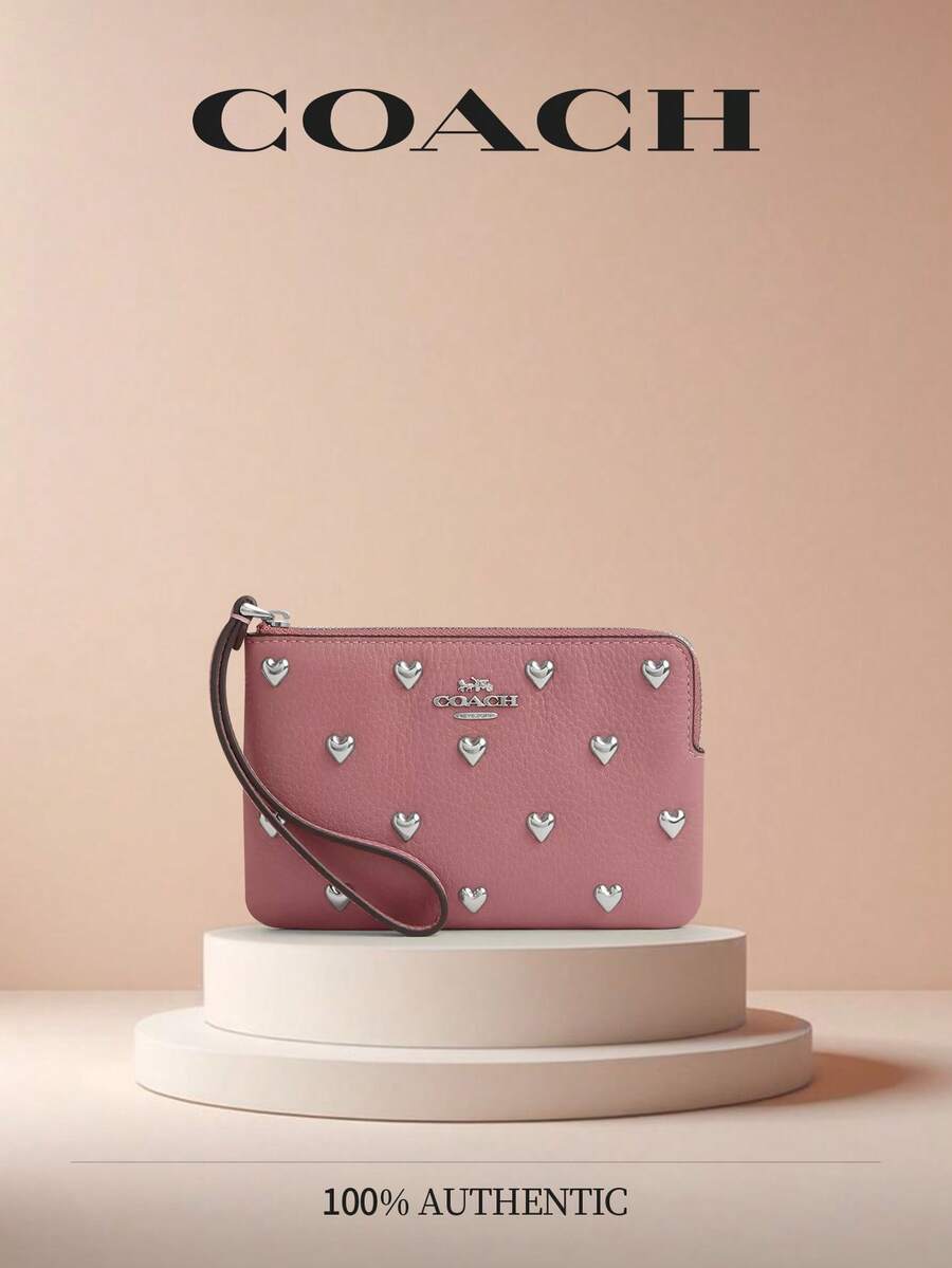 Coach Corner Zip Wristlet In Signature Canvas With Stripe,CAOCH Women Wallet And Purse,Bags For Women,A Gift For Her For 2026 - 西瓜粉 - 查看 1
