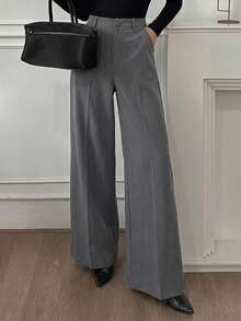 Livesso Women's Casual Solid Wide Leg Pants,Women Dress Pants - Grey - View 1