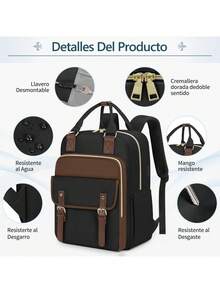 Mochilas para Mujer Laptop 15.6 Pulgadas Mochila para Laptop con USB Puerto para Viaje, Trabajo, Universitario, Negocios, Negro y marrón,41118634 - Marrón Mocha - Ver 6