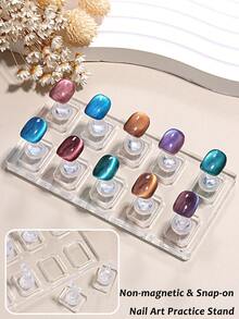 1 Set Clip-On Non-Magnetic Nail Art Practice Stand, Oval & Rectangular Design, Acrylic Transparent Nail Art Base & Holder For Cat Eye Gel Nails, Suitable For Beginners, With Nail Clay Set, Nail Display Tools, DIY Nail Salon Supplies - Multicolor - View 2
