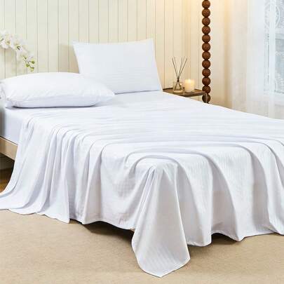 1pc Embossed Flat Sheet, Soft & Breathable, Cloud-Like Lightweight Feel, Deep Pocket Design, Suitable For Home & Dorm, Machine Washable, OEKO-TEX Certified